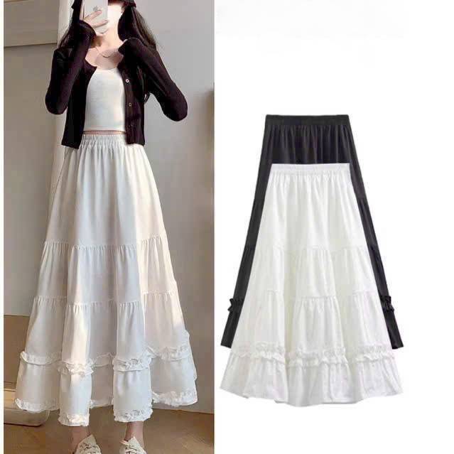 [Q095] Chân váy MAXI NHIỀU TẦNG PHỐI 2 ĐƯỜNG REN cách điệu có lót trong dễ phối đồ - L2M (New)