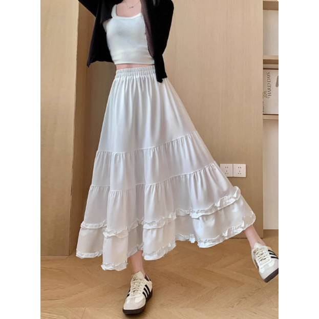 [Q095] Chân váy MAXI NHIỀU TẦNG PHỐI 2 ĐƯỜNG REN cách điệu có lót trong dễ phối đồ - L2M (New)