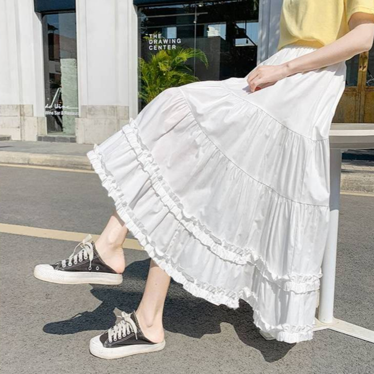 [Q095] Chân váy MAXI NHIỀU TẦNG PHỐI 2 ĐƯỜNG REN cách điệu có lót trong dễ phối đồ - L2M (New)
