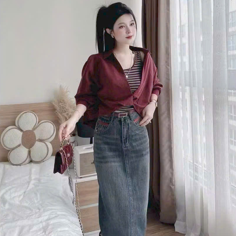 [A472] SET Áo kiểu nữ gồm SƠ MI XOẮN NGOÀI kèm lót trong KẺ SỌC hàng Quảng Châu xinh xắn - L2M (New)