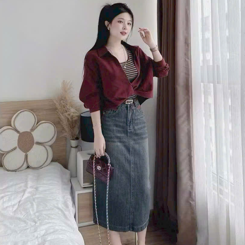 [A472] SET Áo kiểu nữ gồm SƠ MI XOẮN NGOÀI kèm lót trong KẺ SỌC hàng Quảng Châu xinh xắn - L2M (New)