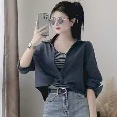 [A472] SET Áo kiểu nữ gồm SƠ MI XOẮN NGOÀI kèm lót trong KẺ SỌC hàng Quảng Châu xinh xắn - L2M (New)