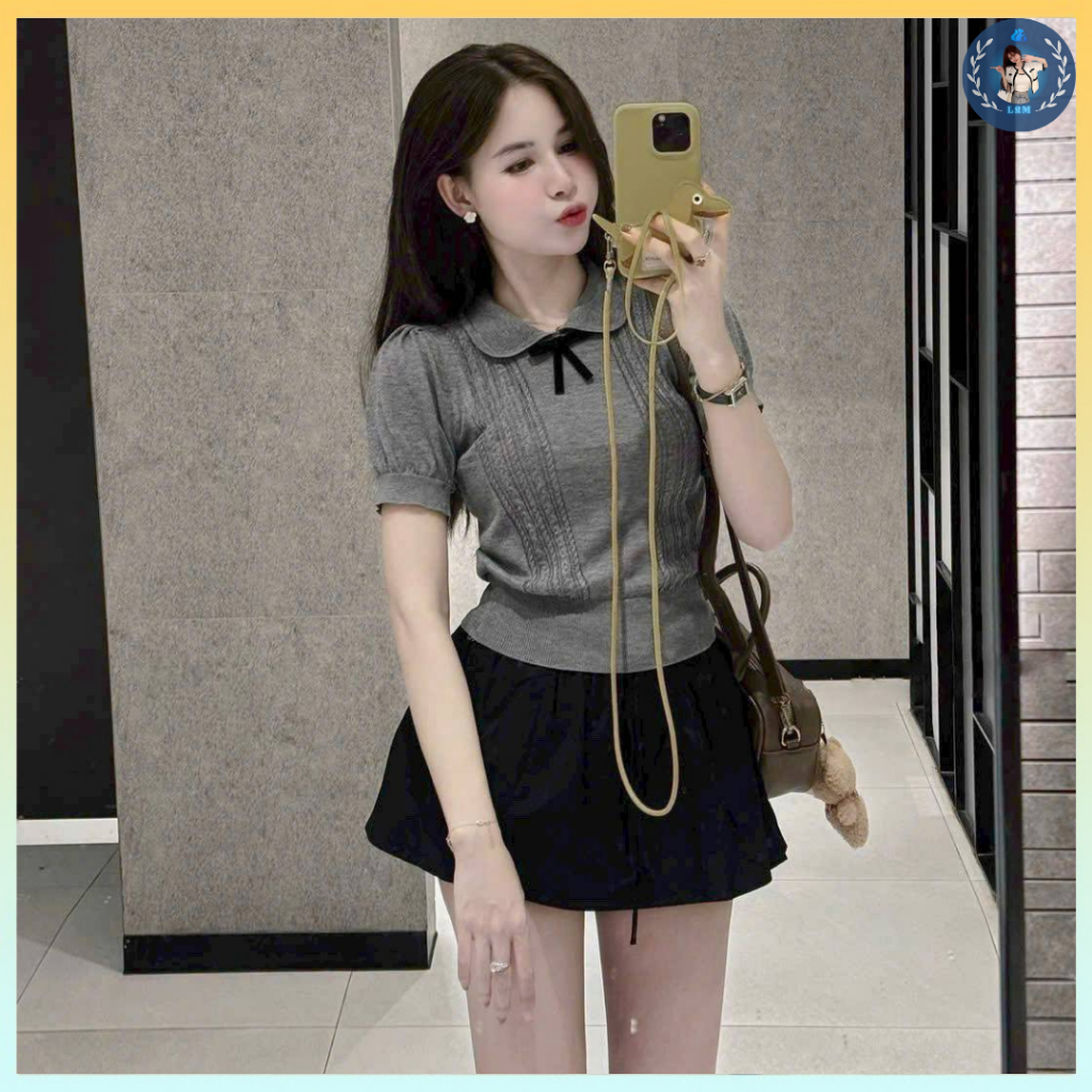 [A474] Áo len nữ Montoghi dệt kim QC PHỐI NƠ ĐEN họa tiết THỪNG 2 BÊN xinh xắn điệu đà - L2M (New)