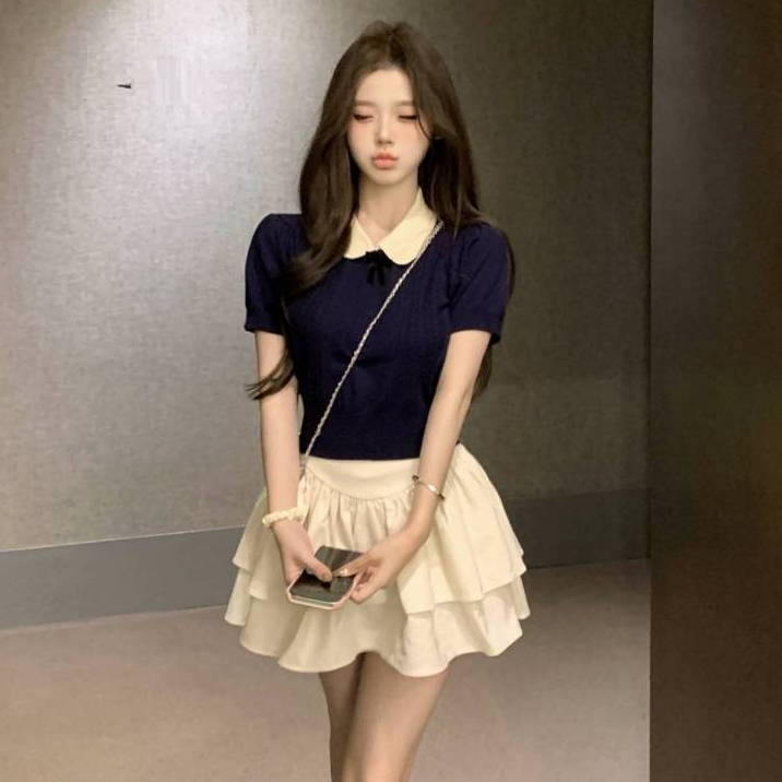 [A474] Áo len nữ Montoghi dệt kim QC PHỐI NƠ ĐEN họa tiết THỪNG 2 BÊN xinh xắn điệu đà - L2M (New)