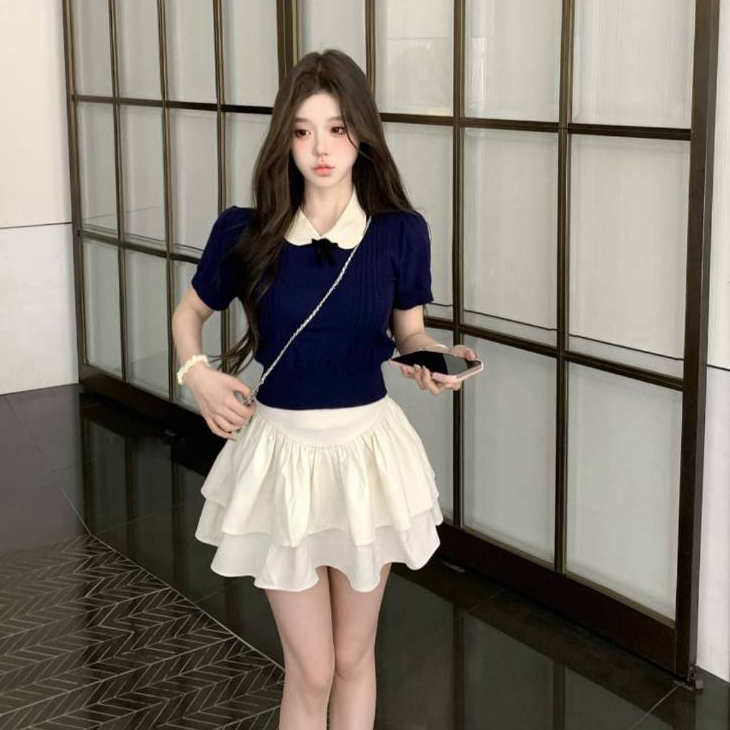 [A474] Áo len nữ Montoghi dệt kim QC PHỐI NƠ ĐEN họa tiết THỪNG 2 BÊN xinh xắn điệu đà - L2M (New)