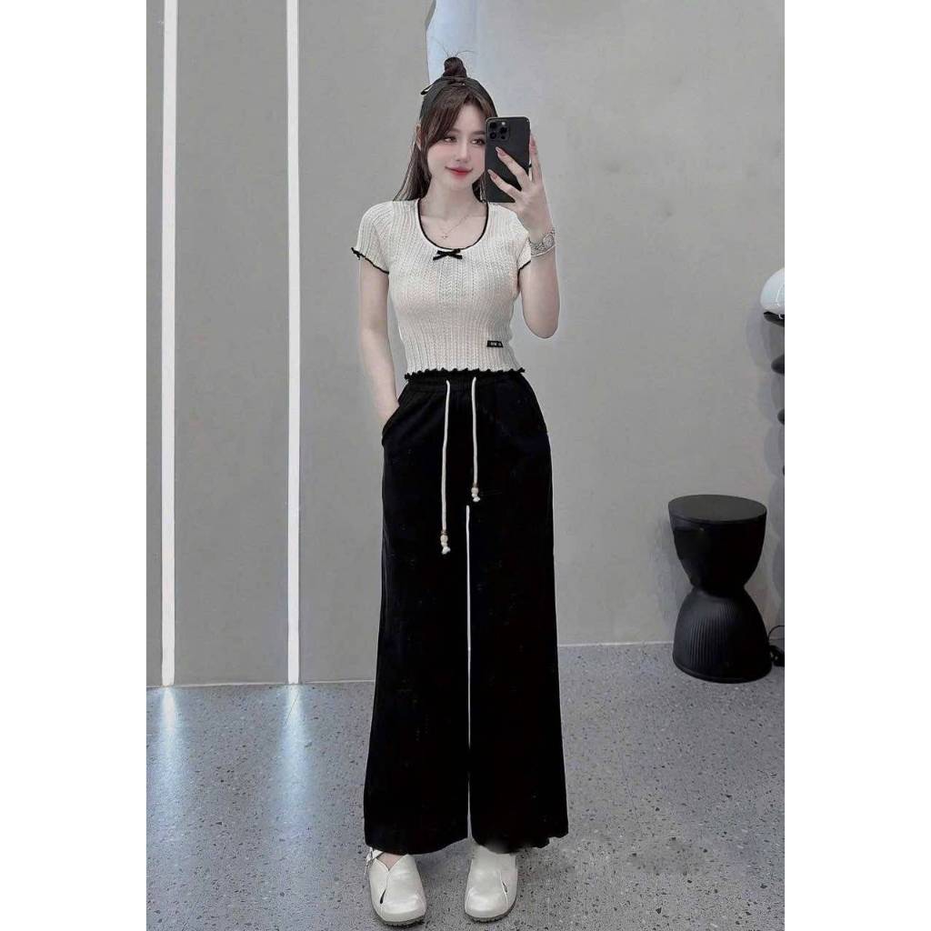 [A477] Áo len nữ Montoghi dệt kim PHỐI LƯỚI VIỀN BÈO và NƠ dáng ôm tôn body xinh xắn - L2M (New)