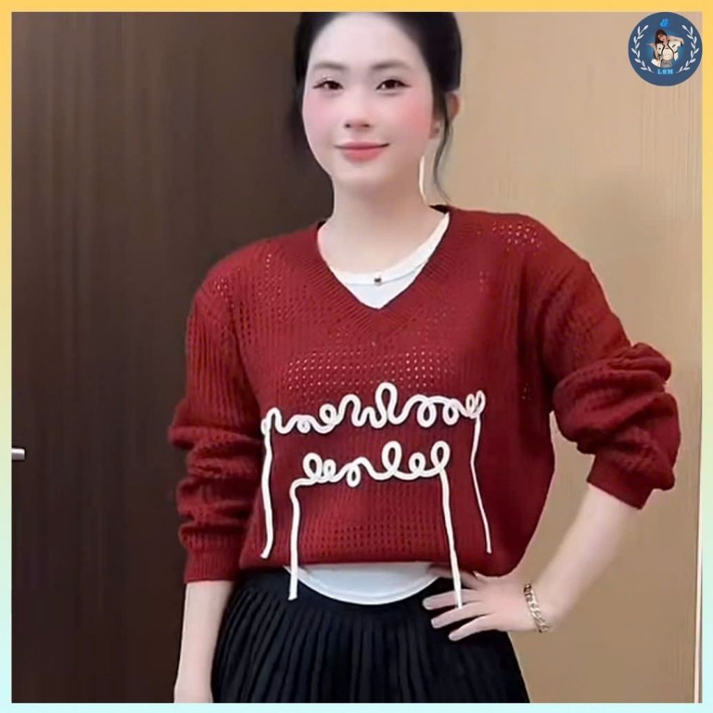 [A473] SET (2 ÁO) len LƯỚI nữ Montoghi dệt kim CHỮ NỐI DÀI kèm ÁO 3 LỖ cực hot sang chảnh - L2M (New)