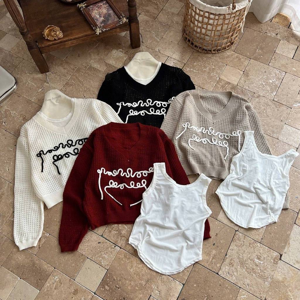 [A473] SET (2 ÁO) len LƯỚI nữ Montoghi dệt kim CHỮ NỐI DÀI kèm ÁO 3 LỖ cực hot sang chảnh - L2M (New)