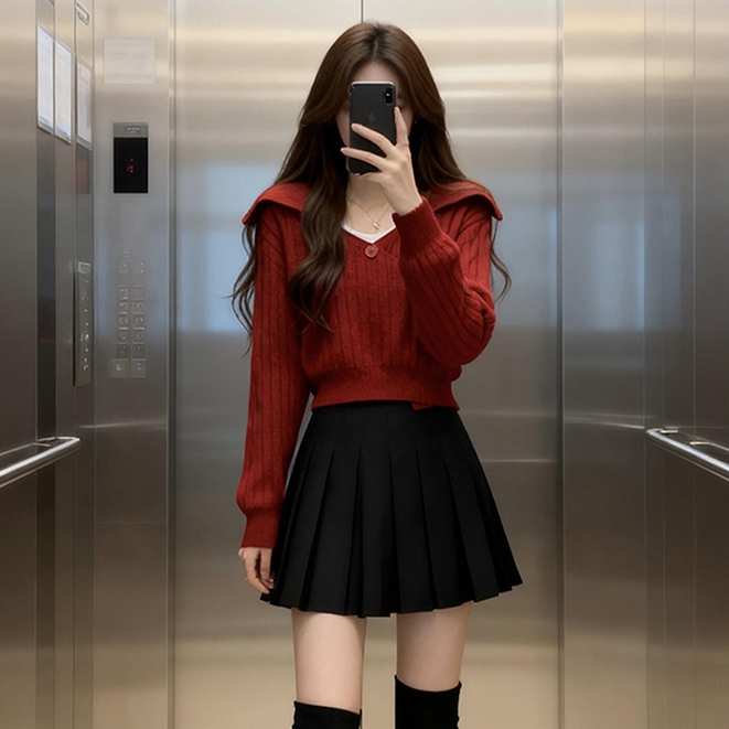 [A476] Set (2 MÓN) áo len dệt kim CỔ V BẺ NÚT CHÉO TRƯỚC và ÁO 3 LỖ tay dài croptop siêu hot - L2M (New)