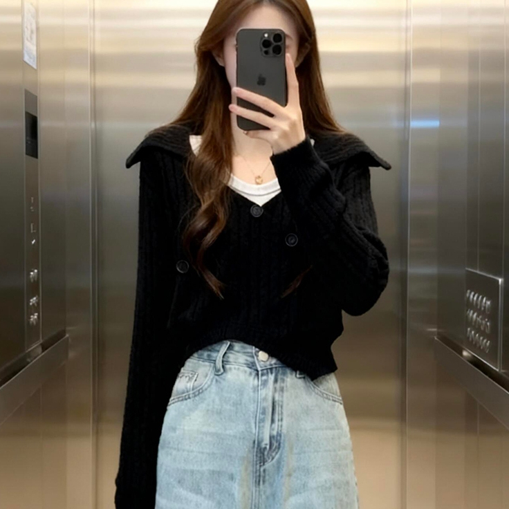 [A476] Set (2 MÓN) áo len dệt kim CỔ V BẺ NÚT CHÉO TRƯỚC và ÁO 3 LỖ tay dài croptop siêu hot - L2M (New)