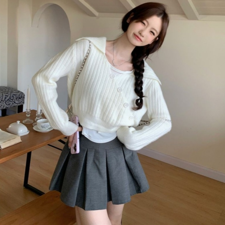 [A476] Set (2 MÓN) áo len dệt kim CỔ V BẺ NÚT CHÉO TRƯỚC và ÁO 3 LỖ tay dài croptop siêu hot - L2M (New)