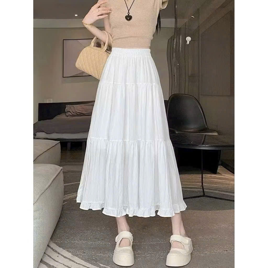 [Q095] Chân váy MAXI NHIỀU TẦNG PHỐI 2 ĐƯỜNG REN cách điệu có lót trong dễ phối đồ - L2M (New)