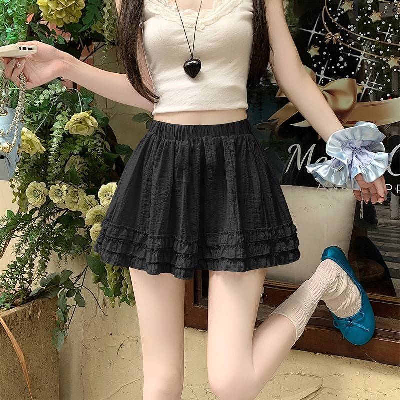 [Q099] Chân váy XÒE 3 ĐƯỜNG BÈO LAI có lót trong lưng thun co giãn dáng ngắn xinh xắn - L2M (New)