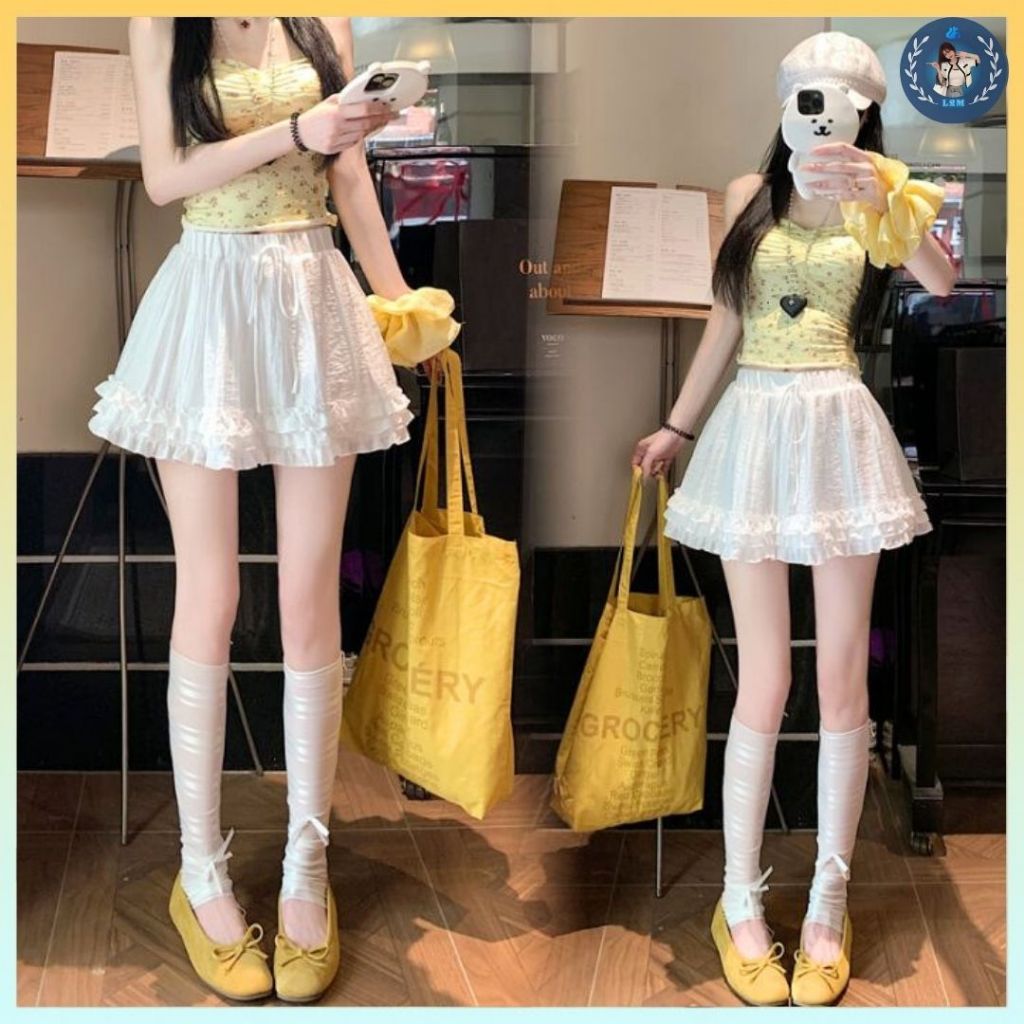 [Q099] Chân váy XÒE 3 ĐƯỜNG BÈO LAI có lót trong lưng thun co giãn dáng ngắn xinh xắn - L2M (New)