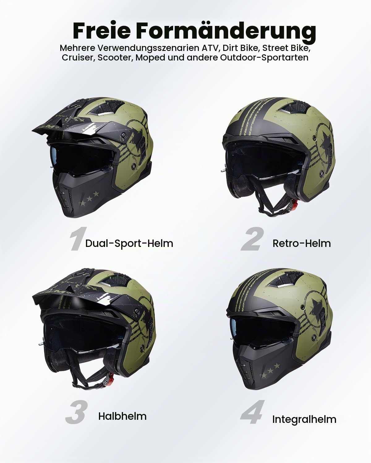 NÓN BẢO HIỂM THÁO LẮP HÀM ILM Z302 ARMY GREEN
