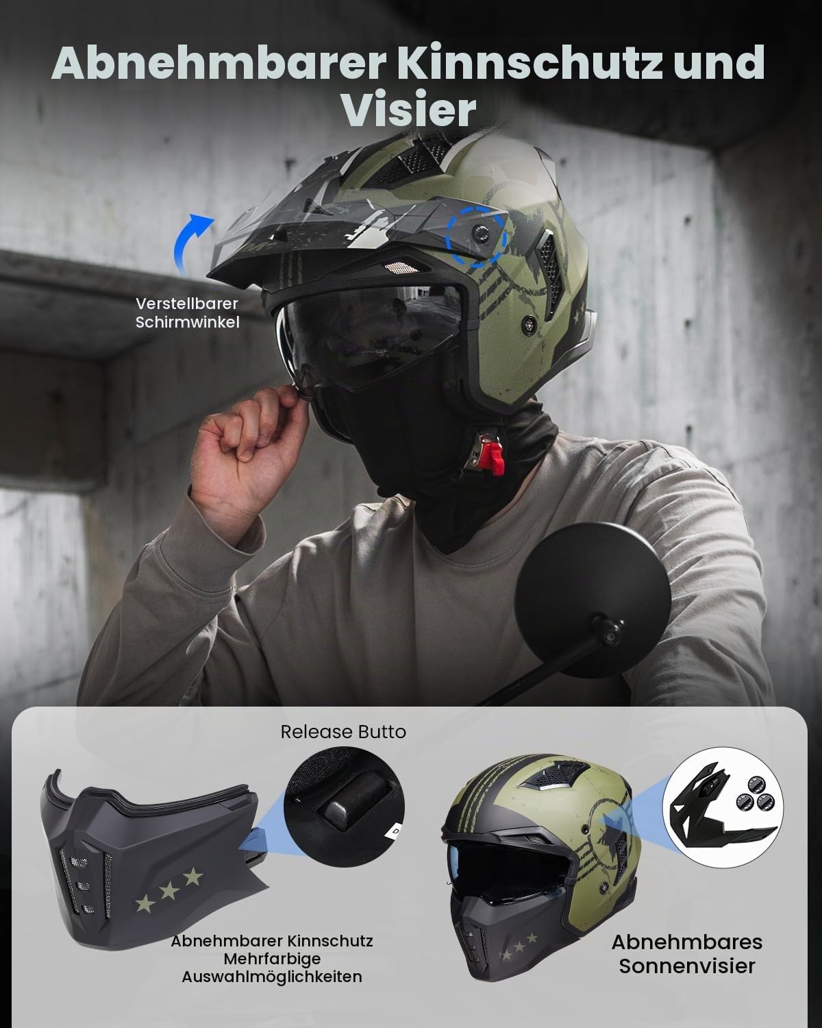 NÓN BẢO HIỂM THÁO LẮP HÀM ILM Z302 ARMY GREEN