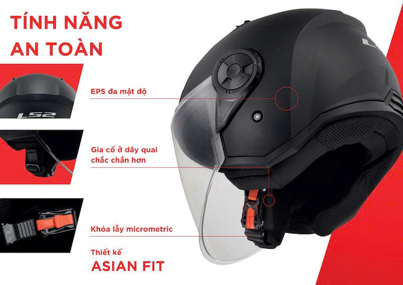 Nón 3/4 một kính LS2 OF616 Airflow II