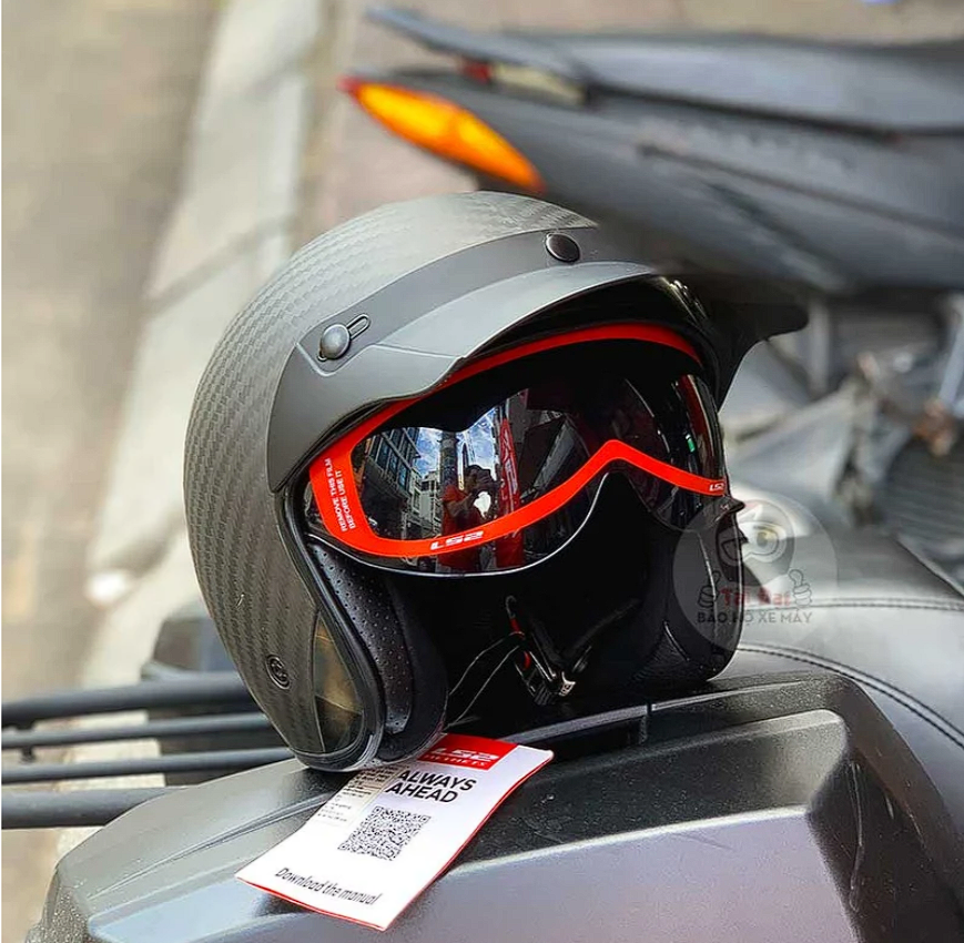 Nón LS2 3/4 OF601 Carbon ( Màu bóng)