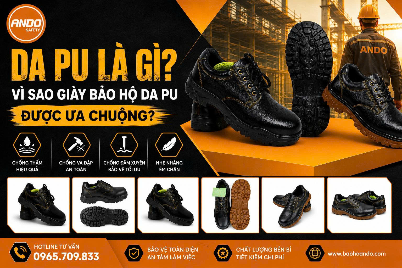Giày bảo hộ da PU – Giải Pháp An Toàn Và Tiết Kiệm Cho Người Lao Động