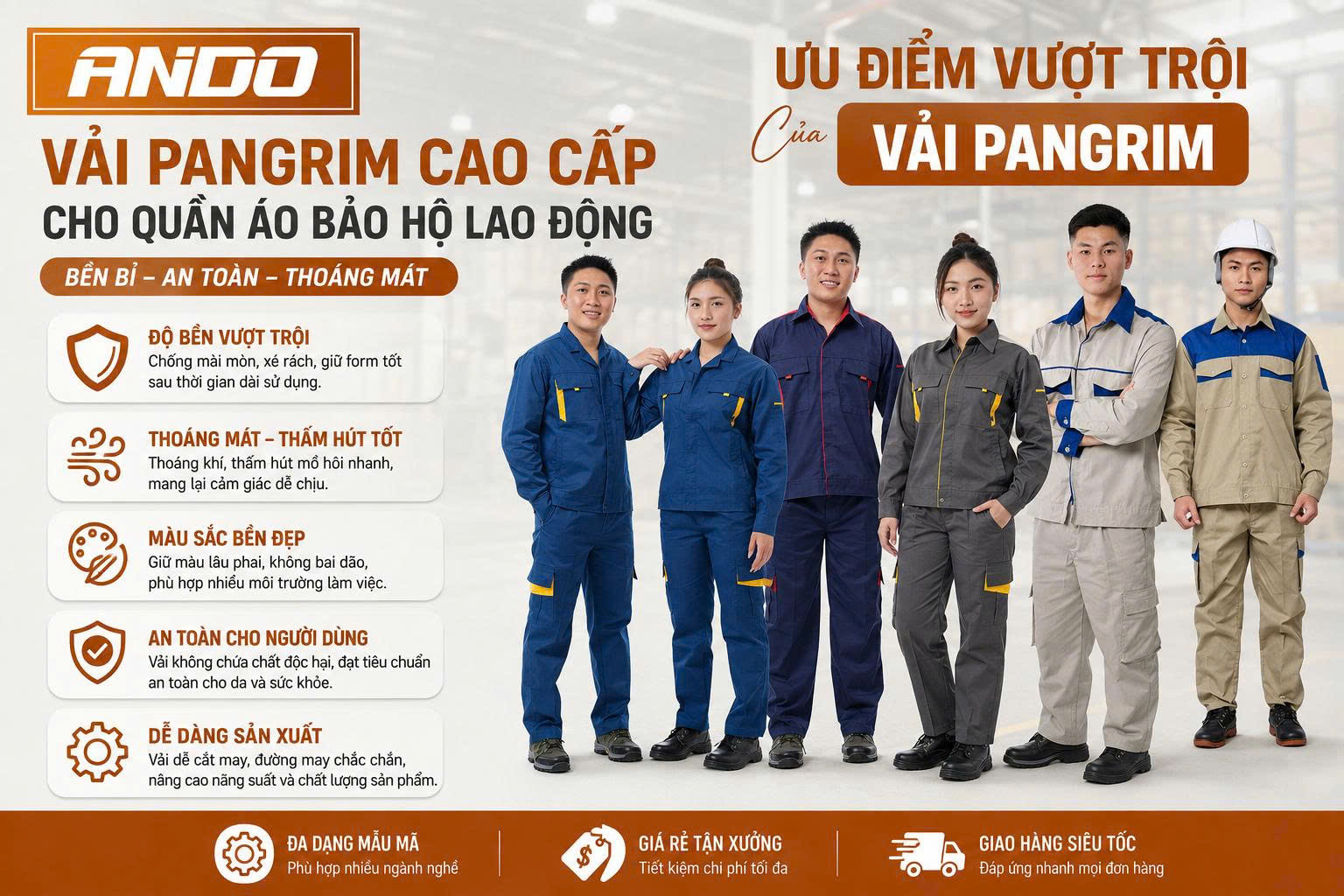 Vải Pangrim – Lựa Chọn Hàng Đầu Trong Sản Xuất Quần Áo Bảo Hộ Lao Động