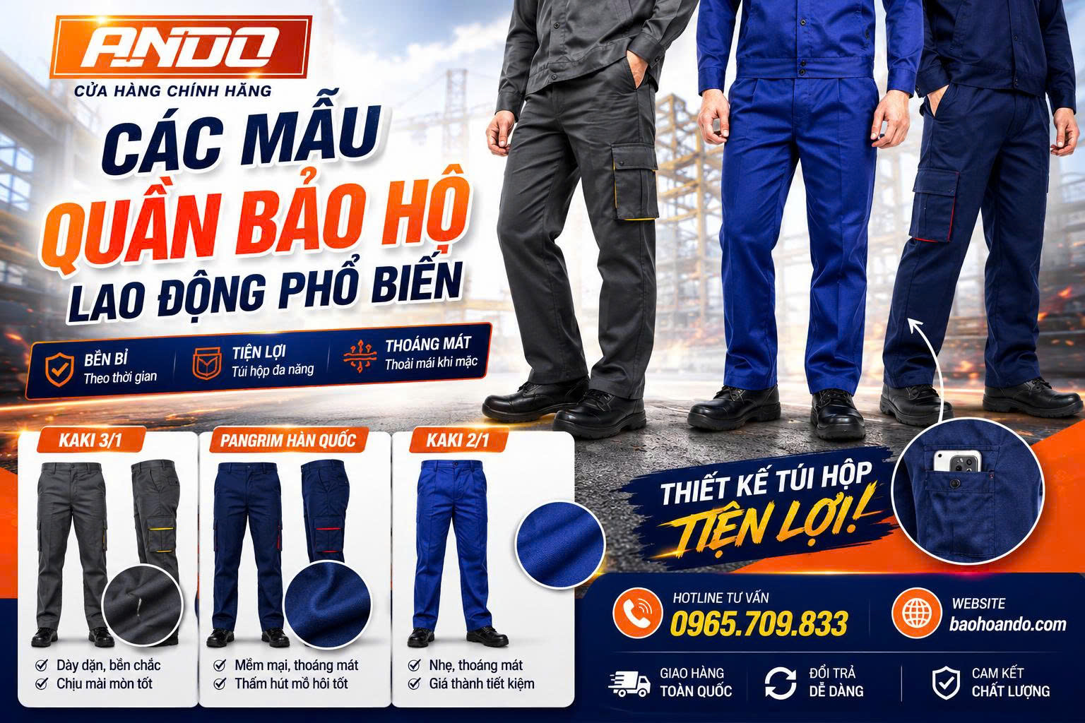 Các Mẫu Quần Bảo Hộ Lao Động Phổ Biến Theo Chất Liệu Vải