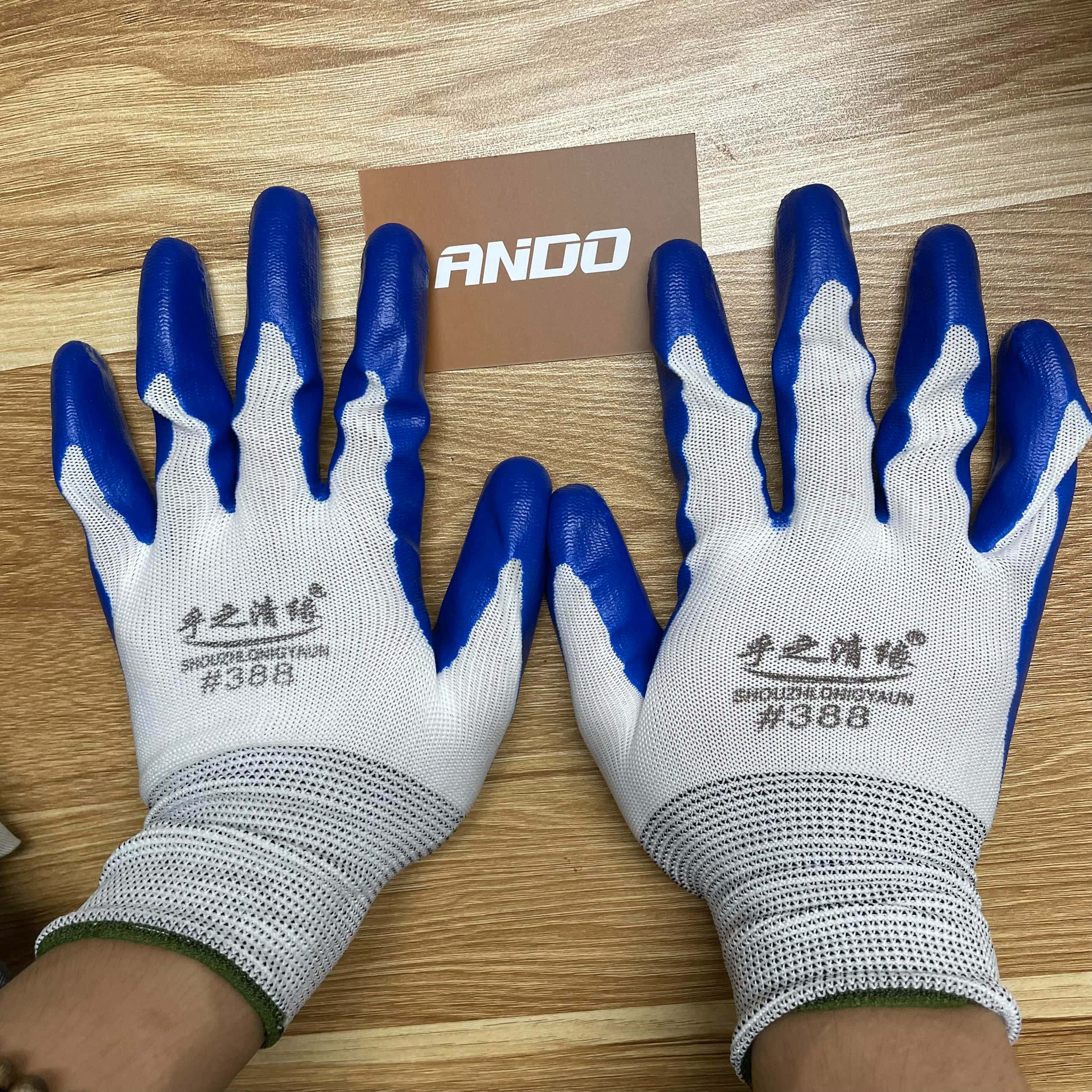Găng tay bảo hộ lao động - Bịch 12 đôi găng tay 388, phủ sơn xanh, sợi polyester dày, trọng lượng 55g/đôi