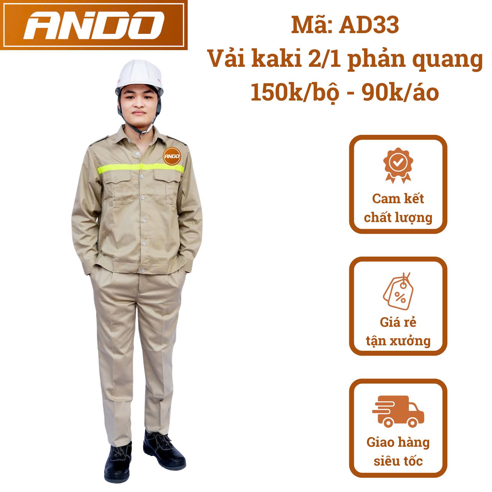 Quần áo bảo hộ lao động mẫu AD33 màu ghi đá, vải kaki 2/1 may phản quang, in đồng phục doanh nghiệp, nhà xưởng, đội thi công,…