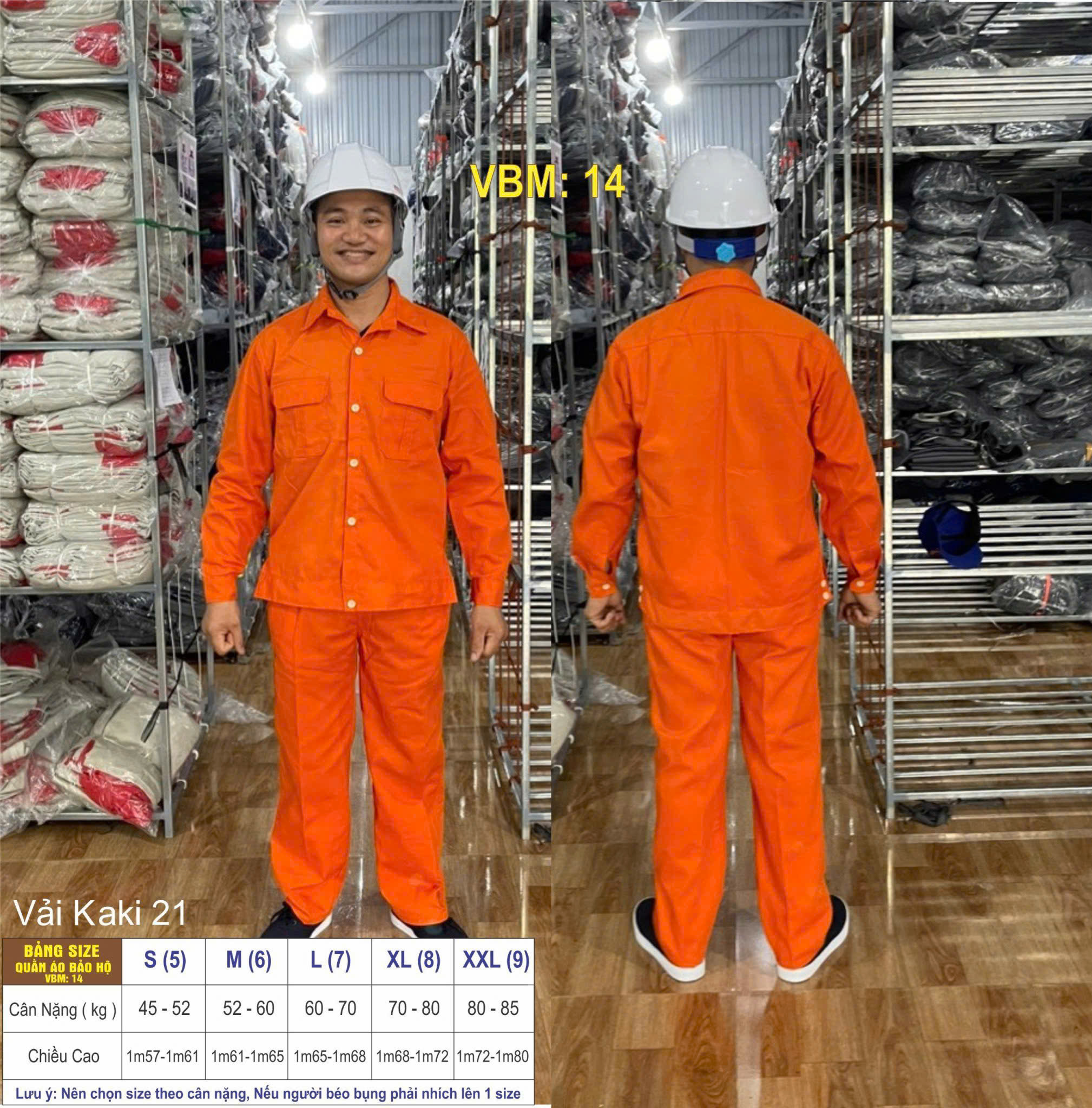 Quần áo bảo hộ lao động mẫu AD30 màu cam, vải kaki 2/1, in đồng phục doanh nghiệp, nhà xưởng, đội thi công,…