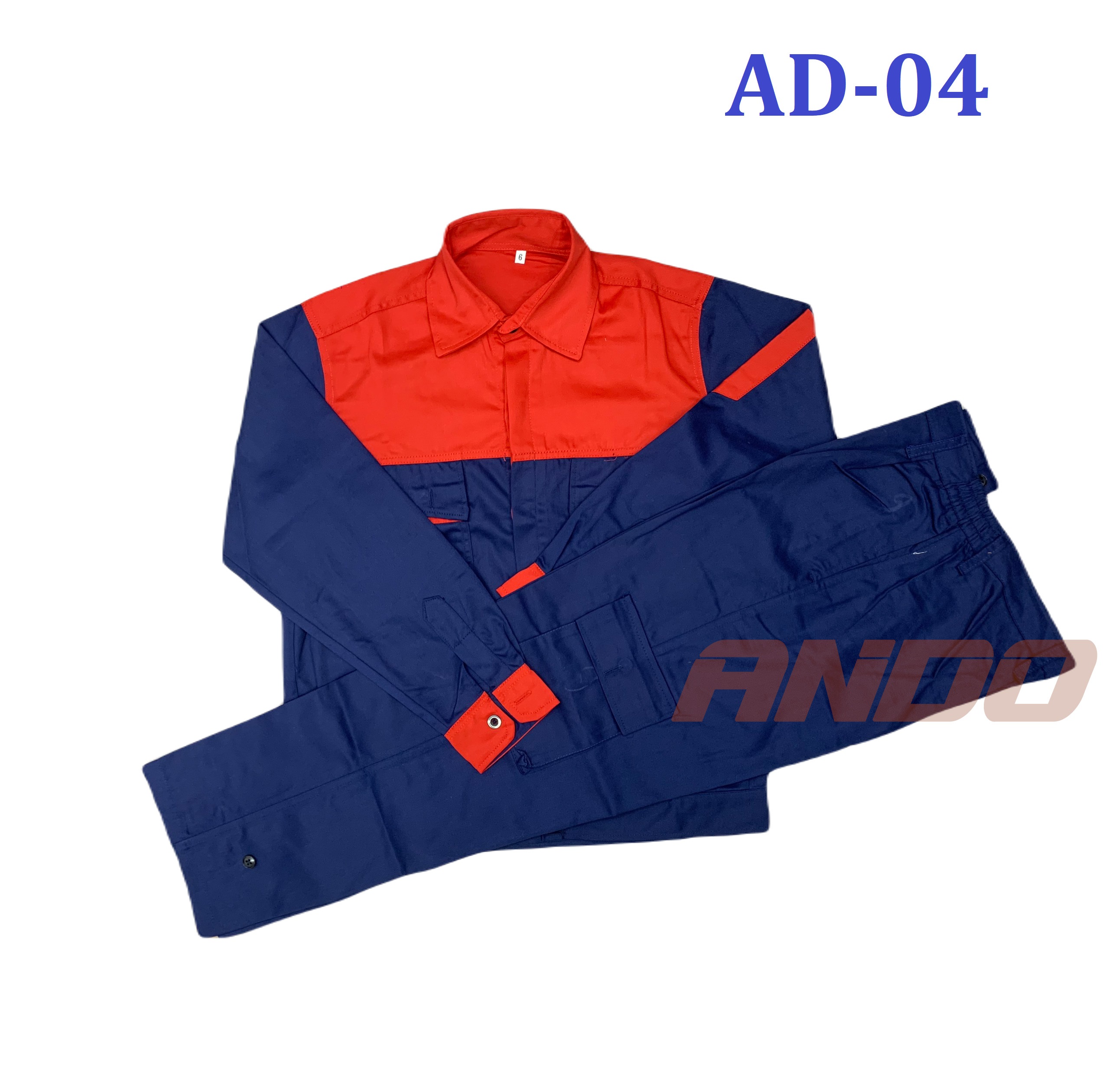 Quần áo bảo hộ lao động AD04 màu xanh than phối đỏ, vải kaki 3/1, thiết kế & in đồng phục doanh nghiệp, nhà xưởng