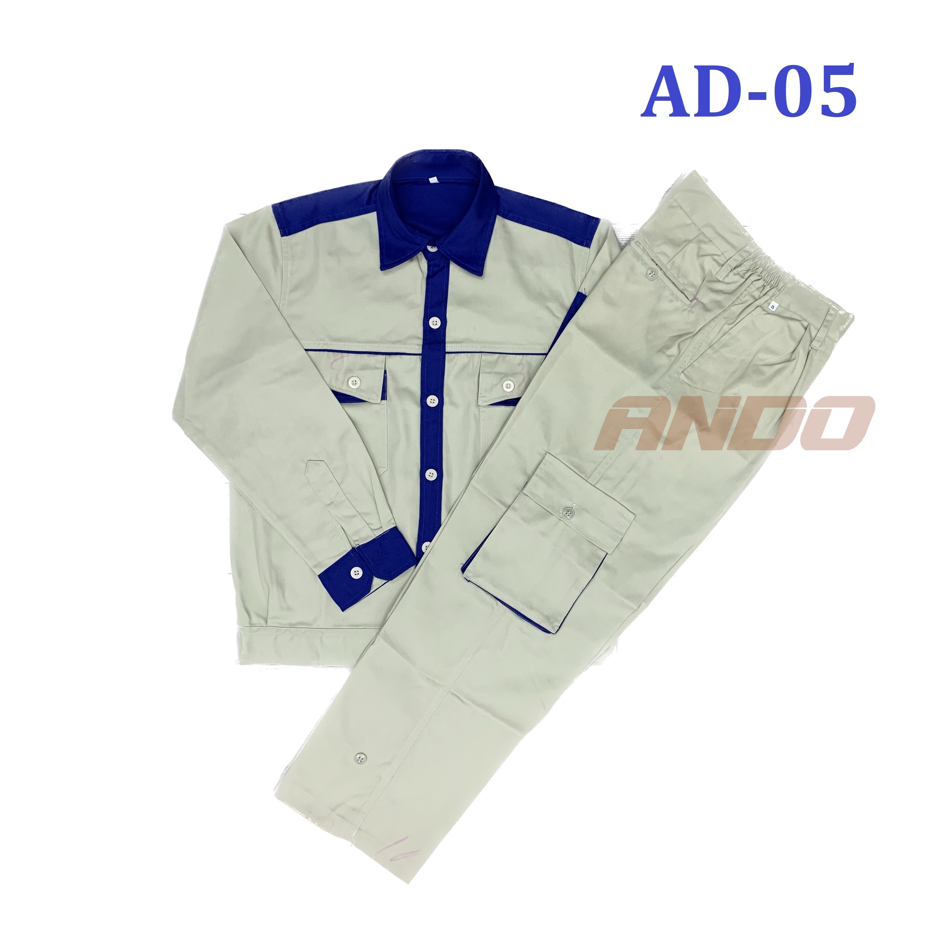 Quần áo bảo hộ lao động AD05 màu ghi kẻ xanh, vải kaki 3/1, thiết kế & in đồng phục doanh nghiệp, nhà xưởng