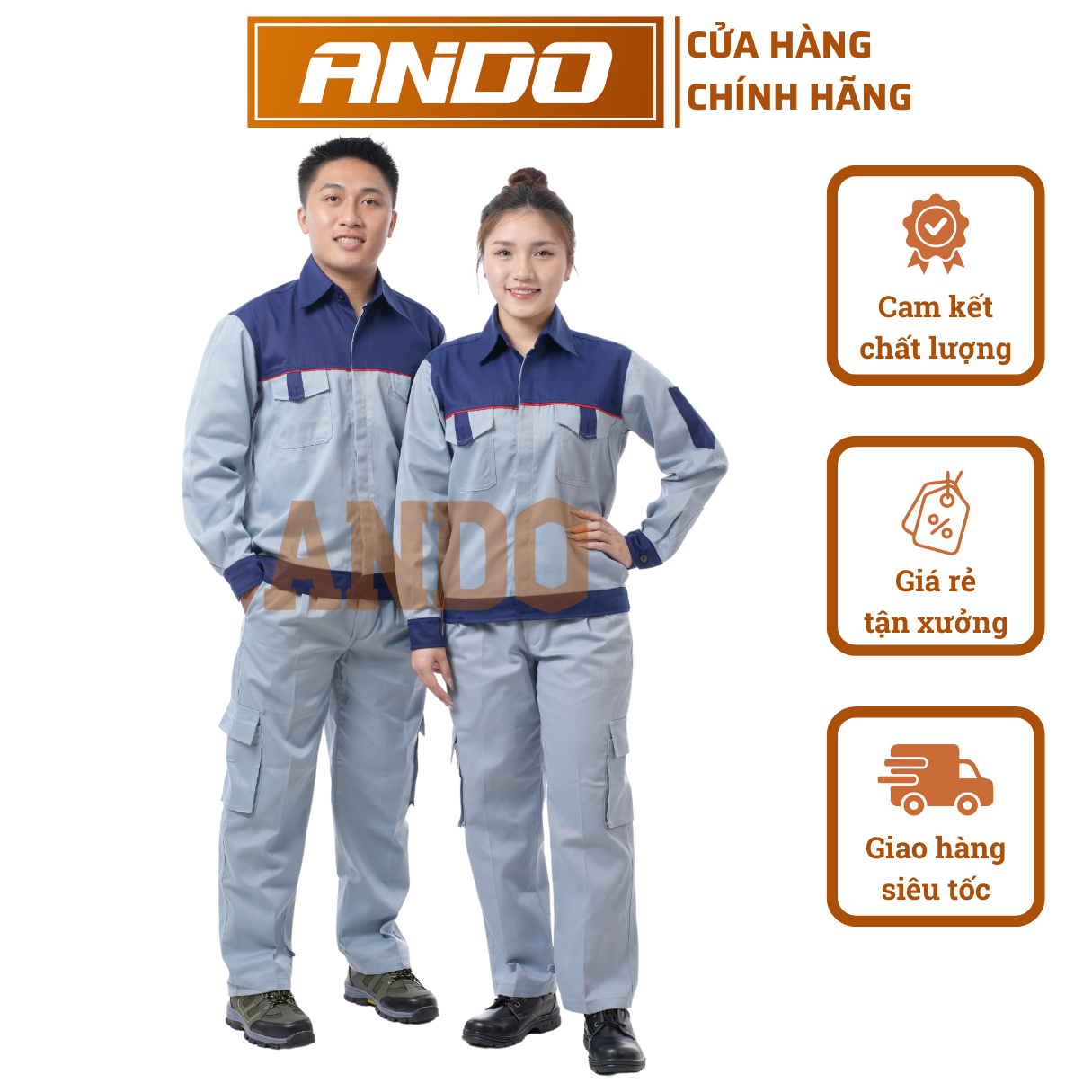 Quần áo bảo hộ lao động AD03 màu ghi phối than, vải kaki 3/1, thiết kế & in đồng phục doanh nghiệp, nhà xưởng