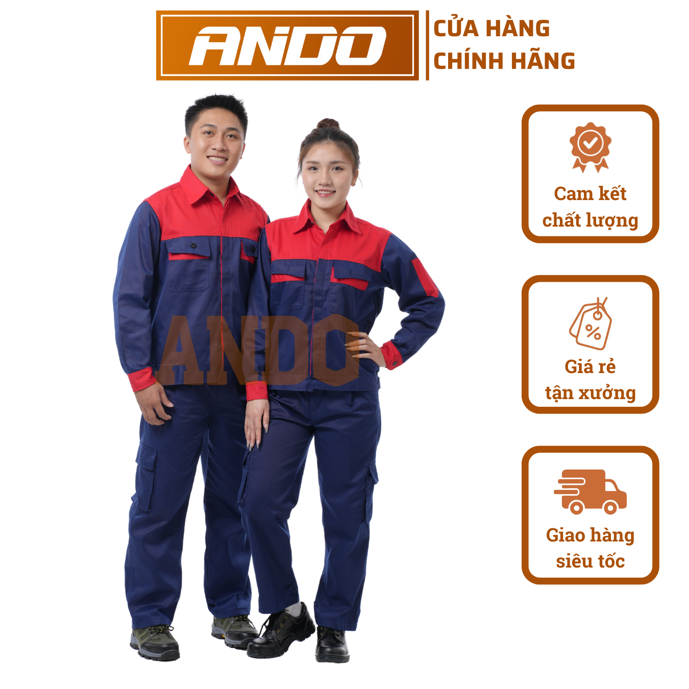 Quần áo bảo hộ lao động AD04 màu xanh than phối đỏ, vải kaki 3/1, thiết kế & in đồng phục doanh nghiệp, nhà xưởng