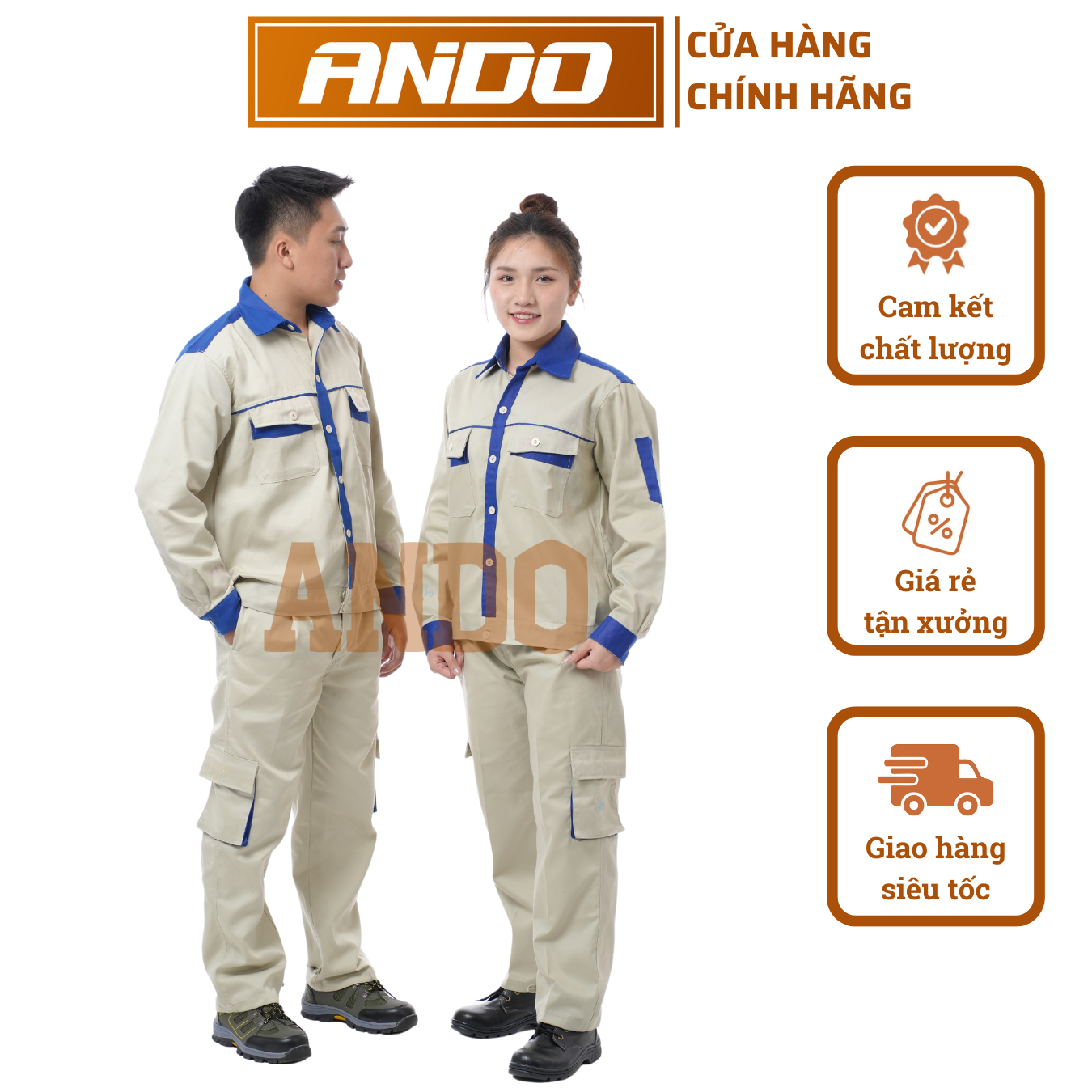 Quần áo bảo hộ lao động AD05 màu ghi kẻ xanh, vải kaki 3/1, thiết kế & in đồng phục doanh nghiệp, nhà xưởng