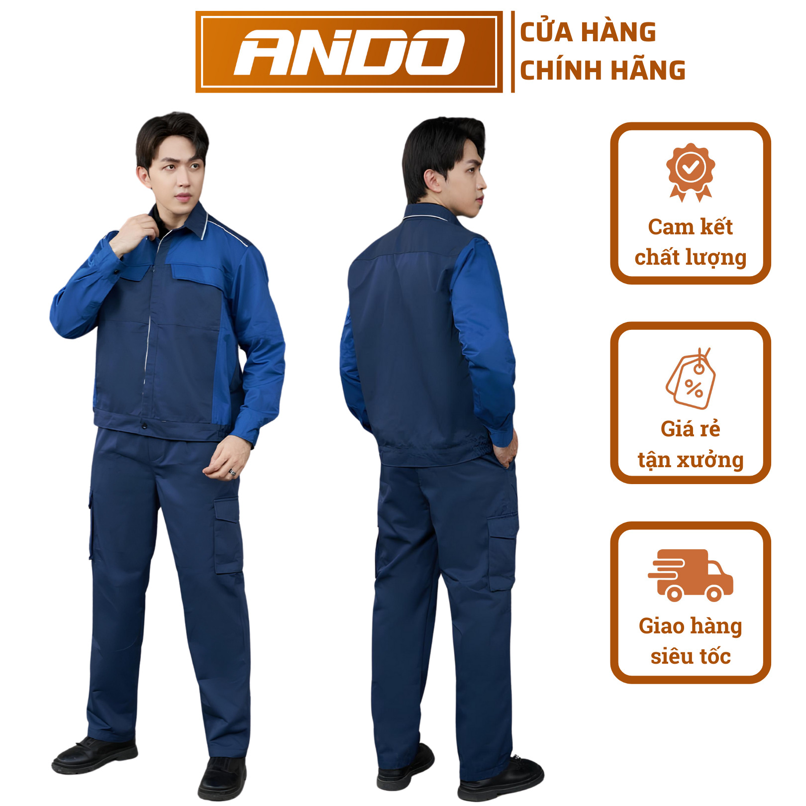 Quần áo bảo hộ lao động mẫu AD12, màu xanh đậm, vải kaki hoạt tính