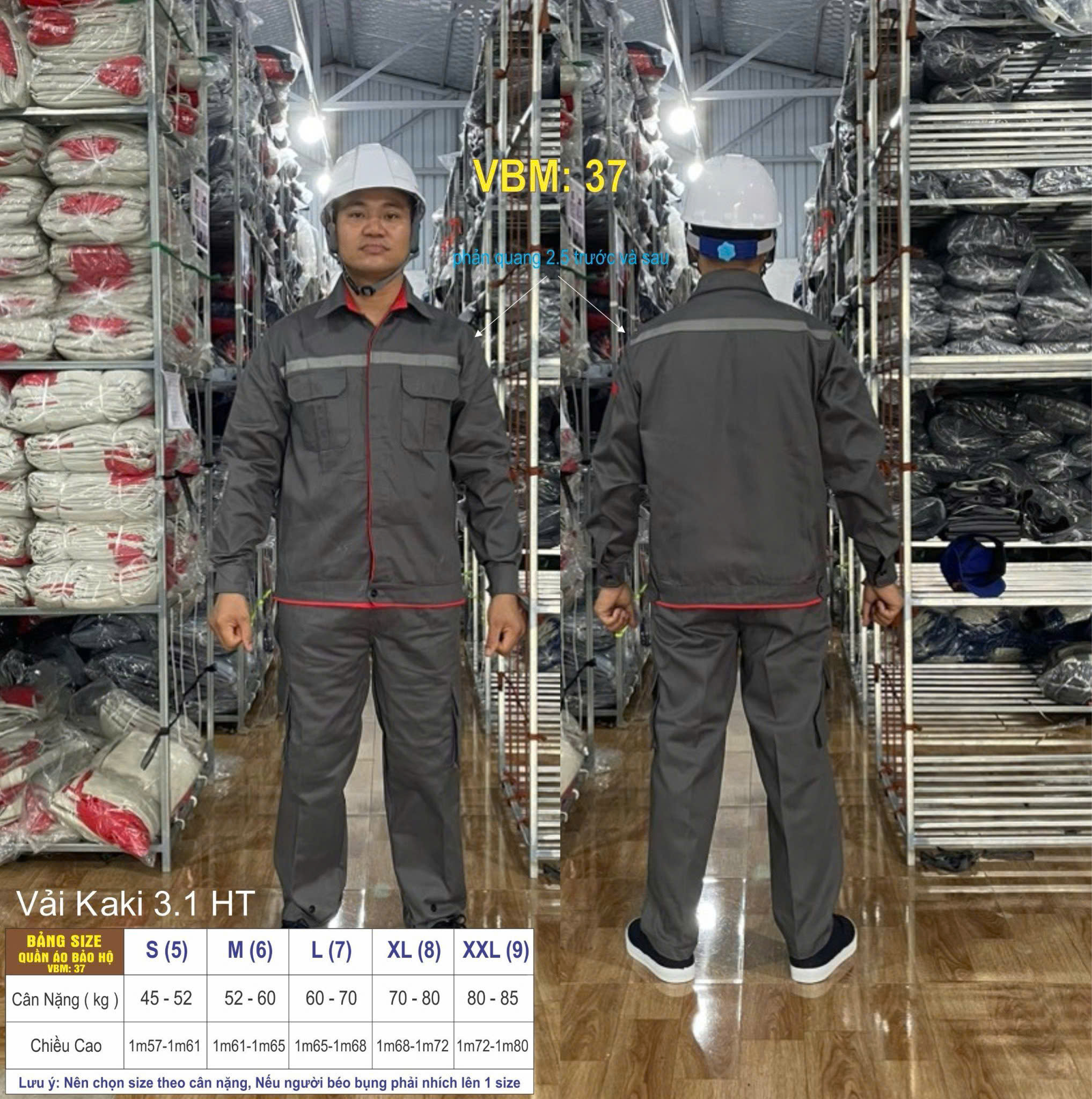 Quần áo bảo hộ lao động mẫu AD22 màu chì kẻ đỏ, vải kaki 3/1, in đồng phục doanh nghiệp, nhà xưởng, đội thi công,…
