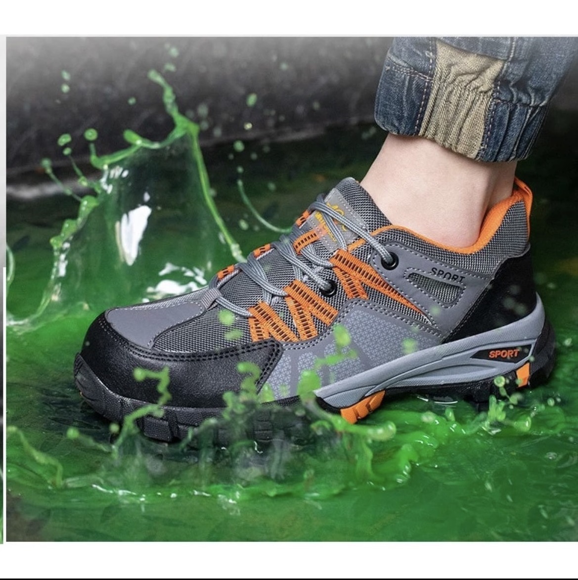 Giày bảo hộ lao động dáng thể thao mẫu ADS01, màu cam trẻ trung, chống đinh và chống dập