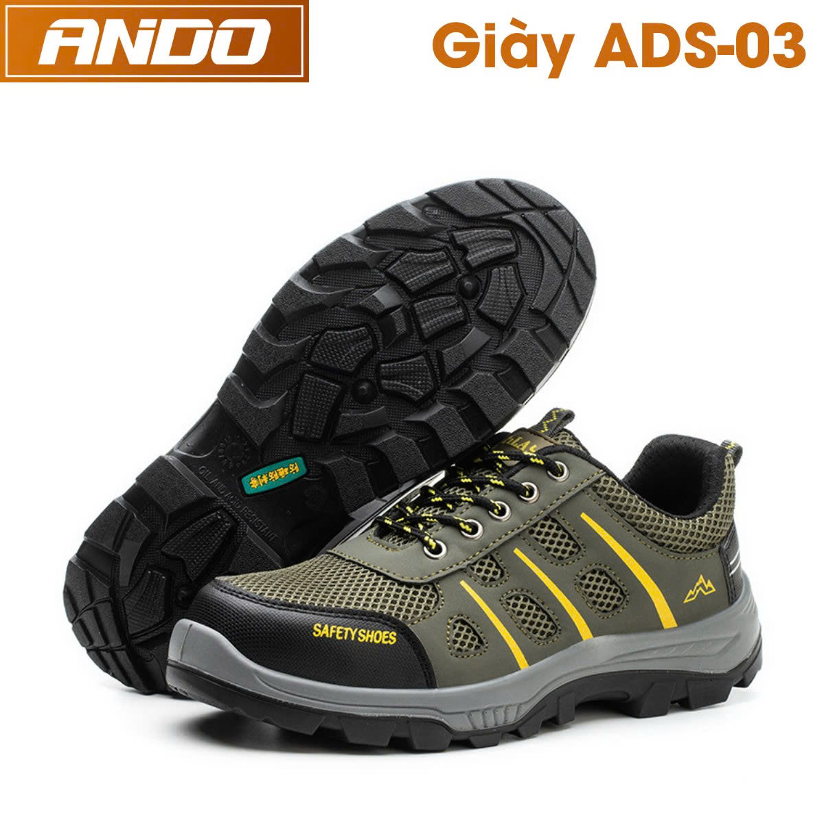 Giày bảo hộ lao động dáng thể thao mẫu ADS03, màu rêu, chống đinh và chống dập