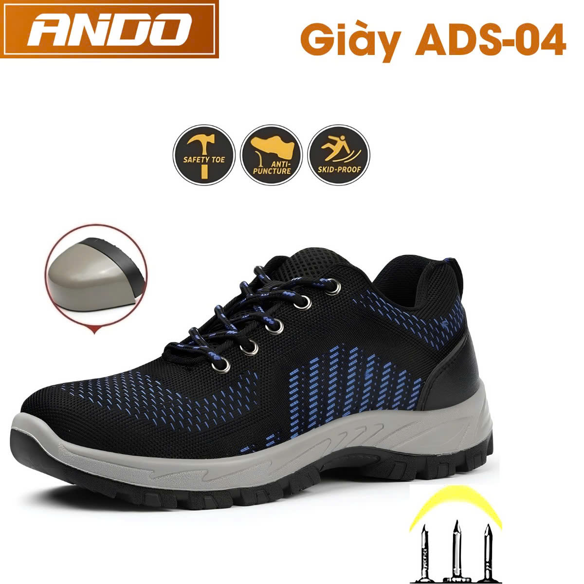 Giày bảo hộ lao động thể thao, mũi và đế lót thép, mặt vải thoáng khí