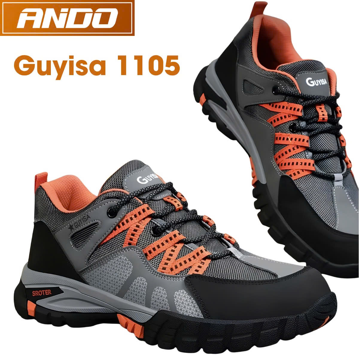 Giày bảo hộ lao động thể thao chính hãng Guyisa, màu cam trẻ trung, đế và mũi lót thép