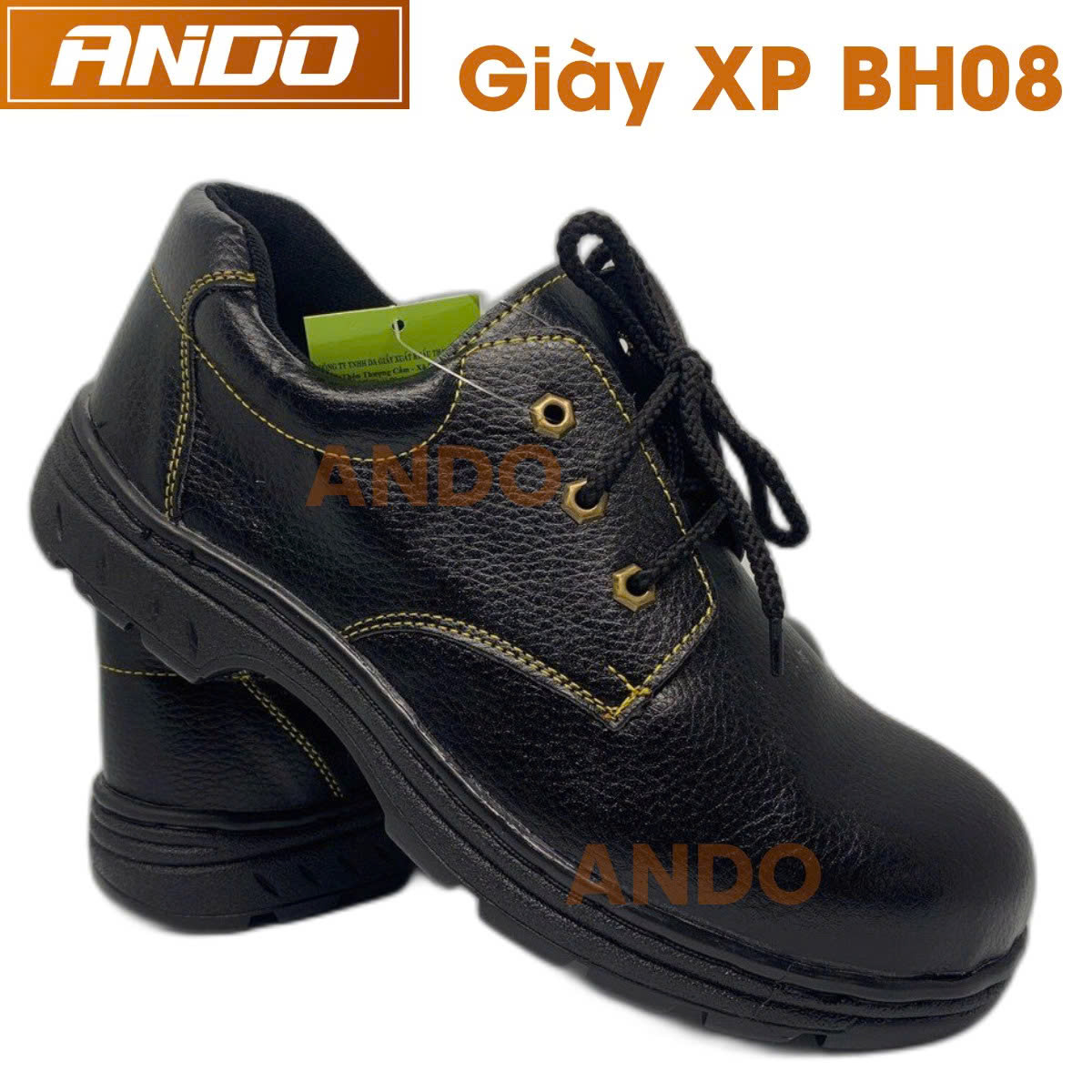 Giày bảo hộ XP BH08-01, đế đen, chỉ đen, mũi và đế lót thép, da PU