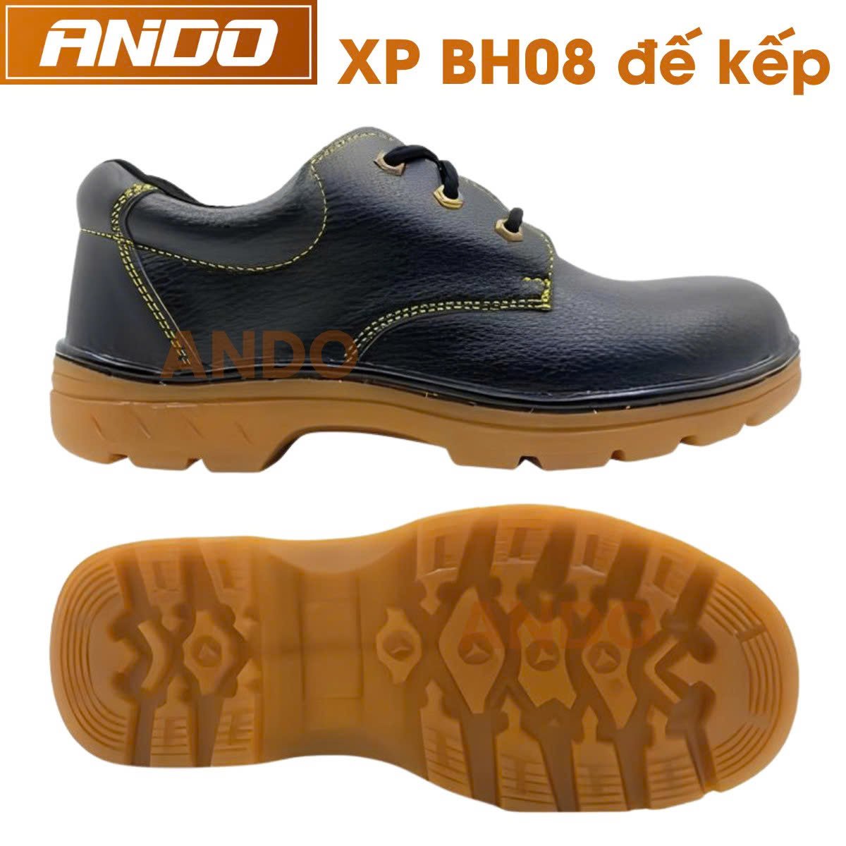 Giày bảo hộ XP BH08-02K, đế kếp, chỉ vàng, mũi và đế lót thép, da PU