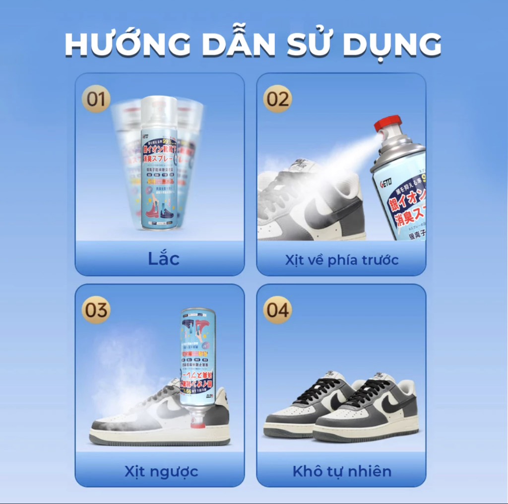 Chai Xịt Khử Mùi Giày GETO Bạc Xanh - Hương biển