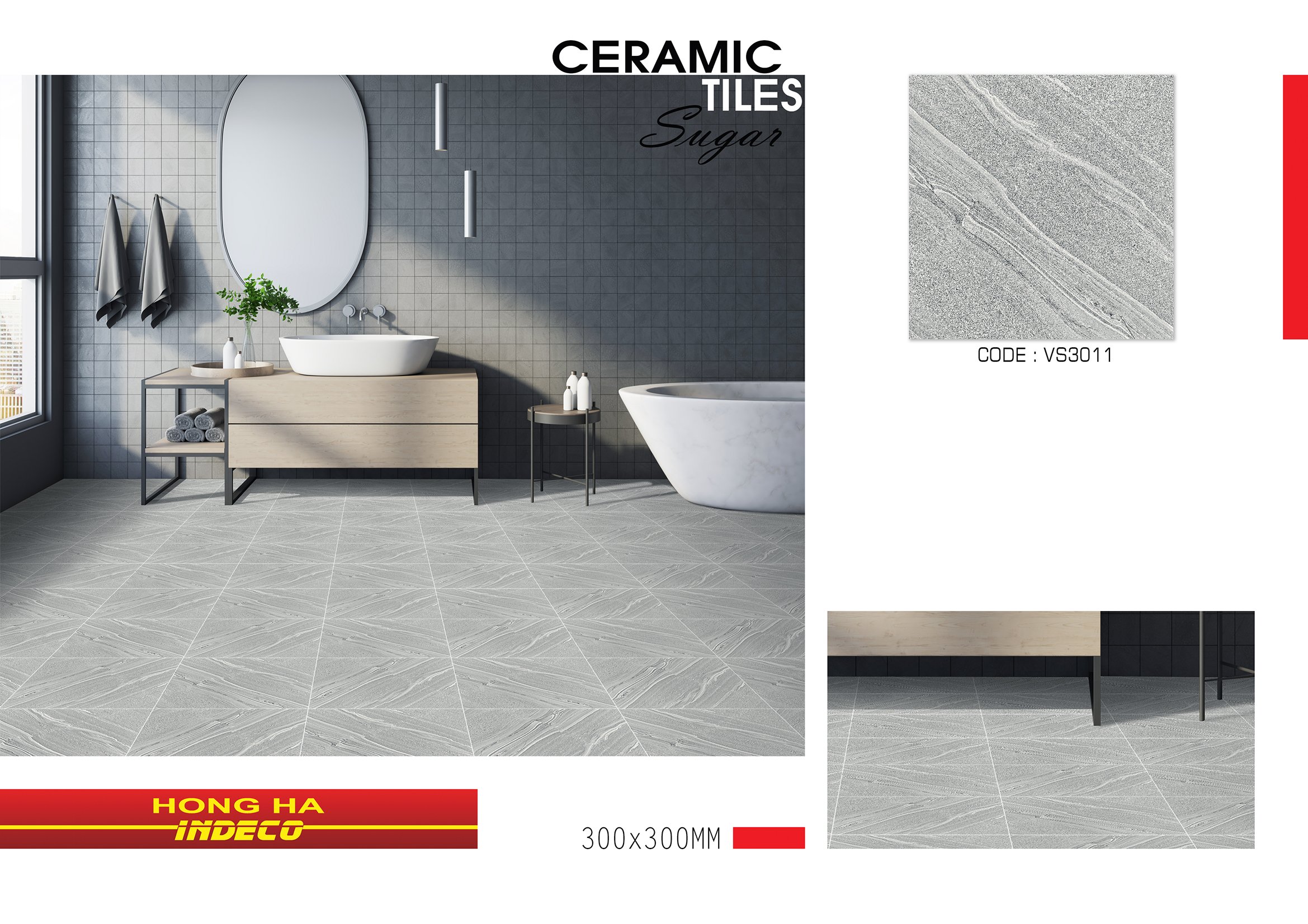 Gạch lát nền chống trơn Hồng Hà 30x30cm VS3011