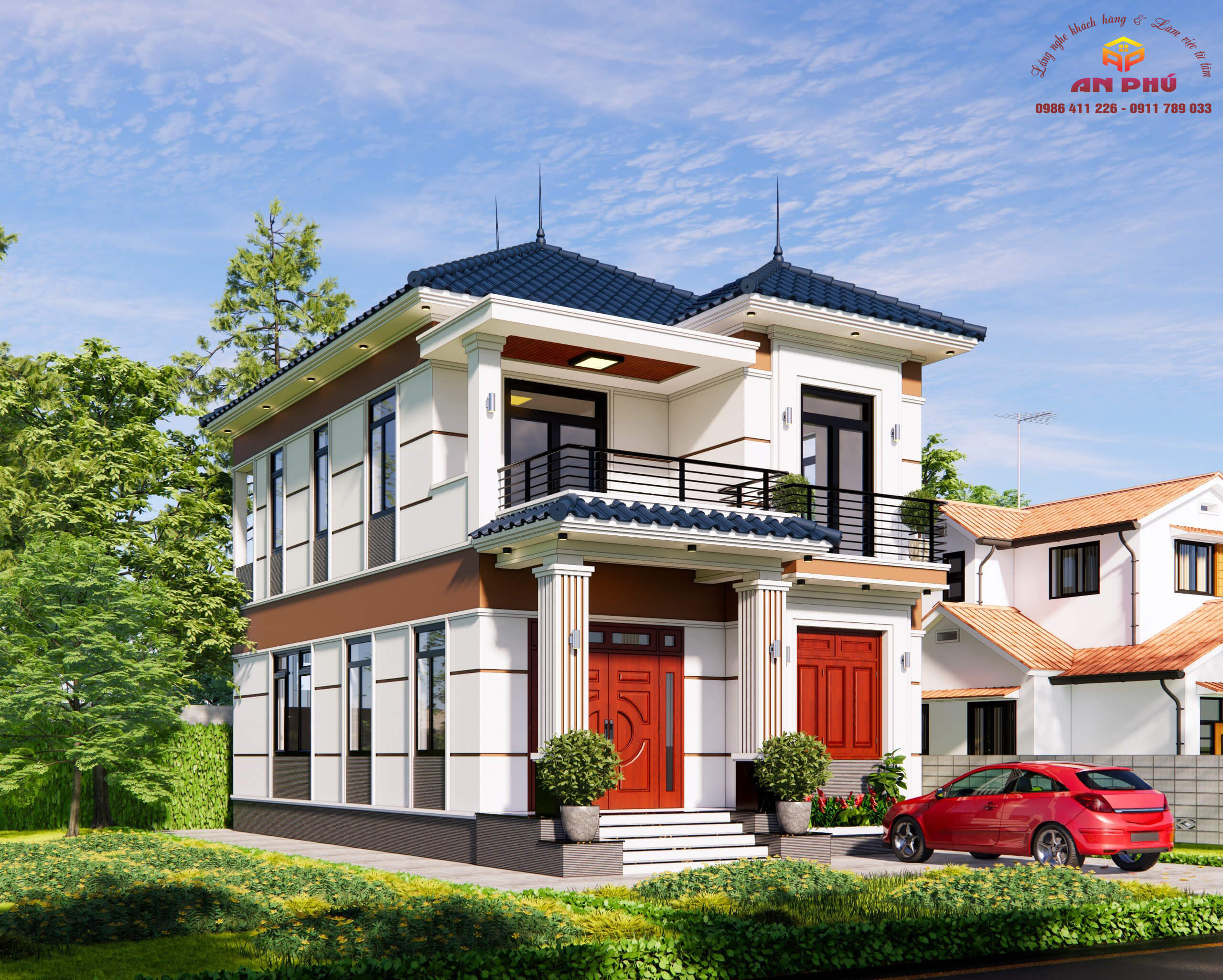 Mẫu nhà 2 tầng mái nhật rộng 8m nổi bật ở Đông Quang Đông Hiếu TX Thái Hoà