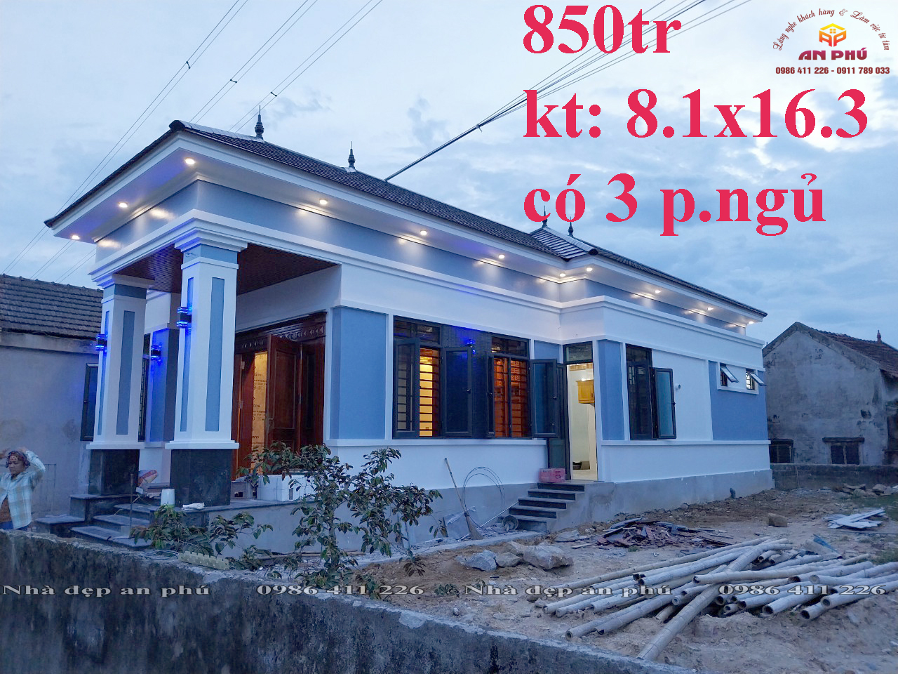 Hoàn thiện mẫu cấp 4 mái nhật có 3 phòng ngủ ở Nghi Lộc Nghệ An