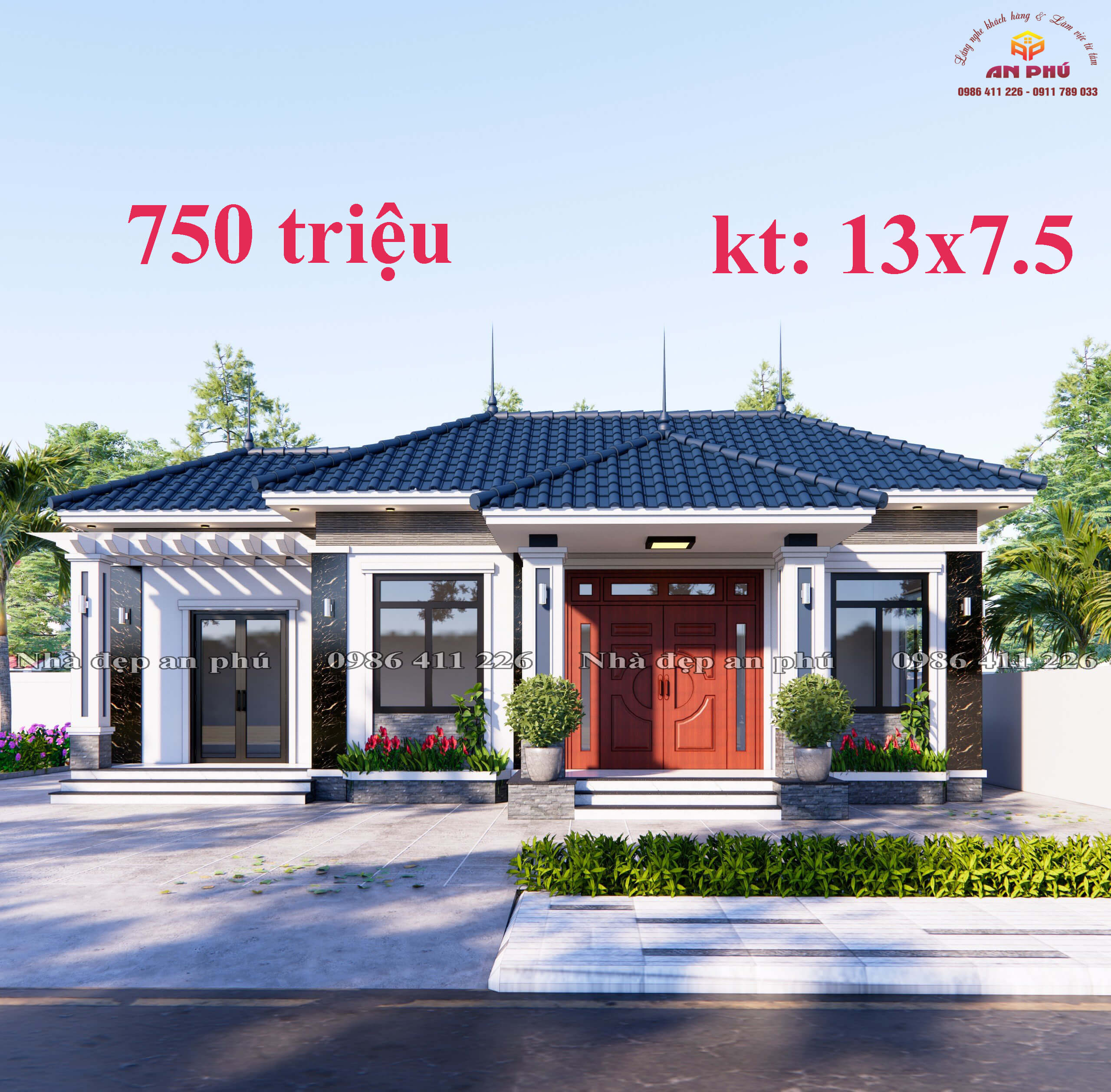 Nhà ngang cấp 4 mái nhật kích thước 13x7.5m ở Quỳ Hợp Nghệ An