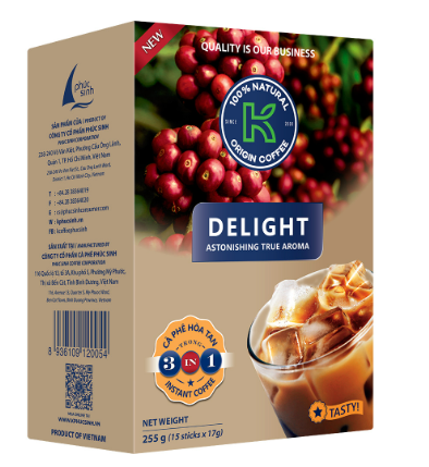 Cà phê hòa tan 3 in 1 K Delight 255 gram x 24 (15 gói/hộp x 24 hộp/thùng)