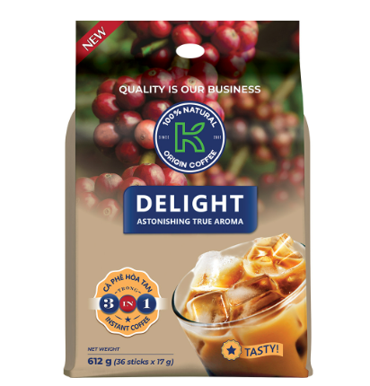 Cà Phê Hòa Tan 3 In 1 K Delight 612 gram (36 gói/túi x 12 túi/thùng)
