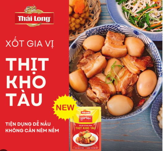Xốt gia vị hoàn chỉnh Thái Long Yến Tiệc - Thịt Kho Tàu 50gr x 10 túi/thùng (10p1)
