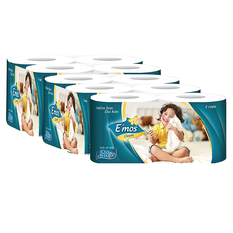 Giấy cuộn E’mos Classic 2 lớp xanh dương (10c x 6 lốc) cuộn T6